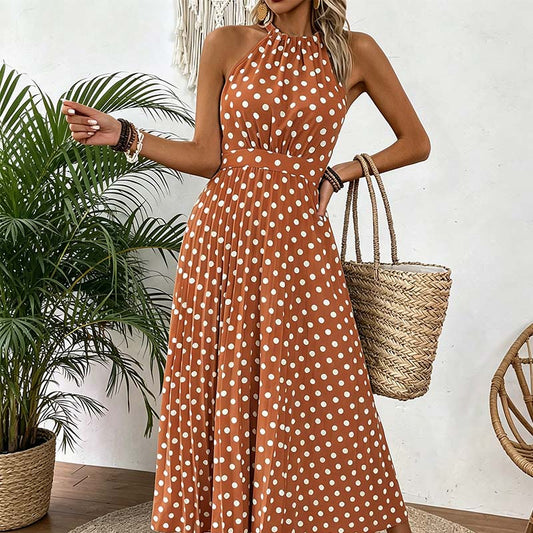 👗 ¡TIEMPO LIMITADO 50% DE DESCUENTO! ✨ Vestido de cuello halter con lunares – Fluido, favorecedor, retro-chic 🌼