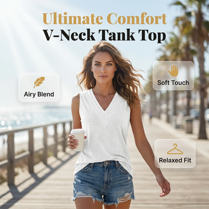 👚 ¡TIEMPO LIMITADO 50% DE DESCUENTO! ✨ Camiseta sin mangas de escote en V para mujer – Cuello suave y en capas, estilo cotidiano 🌸
