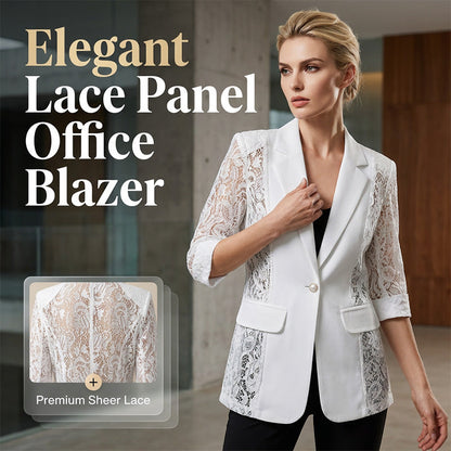 🤵‍♀️  ♀️ ¡TIEMPO LIMITADO 50% DE DESCUENTO! ✨ Blazer de encaje blanco – Corte ajustado, manga 3/4, transición 👑 elegante