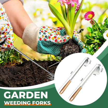 Horquillas multifuncionales para desherbar de jardín con mango de madera