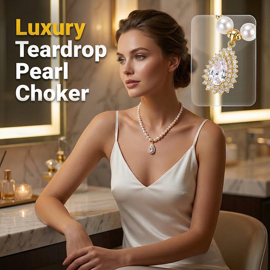 💟 ¡OFERTA LIMITADA 50% OFF! 💥 Collar de Perlas Estilo Vintage para Mujer – Gargantilla con Colgante de Lágrima, Perlas Luminosas, Tono Dorado ✨