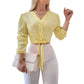 Top Elegante con Cuello en V y Cintura Anudada para Mujer