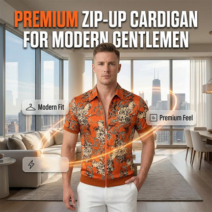 🧥 ¡OFERTA LIMITADA 50% DE DESCUENTO! 💥 Cárdigan con Cierre y Estampado Floral Vintage para Hombre – Ultra Suave, Cuello Estructurado, Versátil ✨