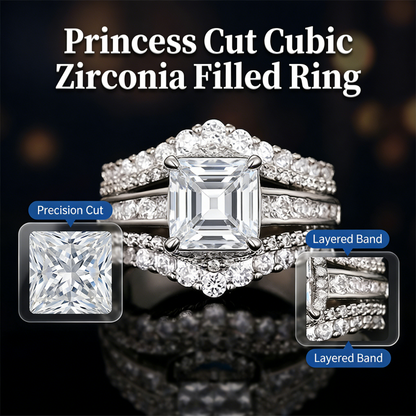 Anillo femenino de circonia cúbica de corte princesa