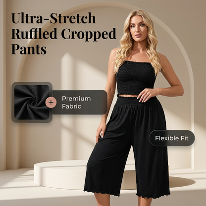 Pantalones cortados de piernas anchas de alta elasticidad para mujeres