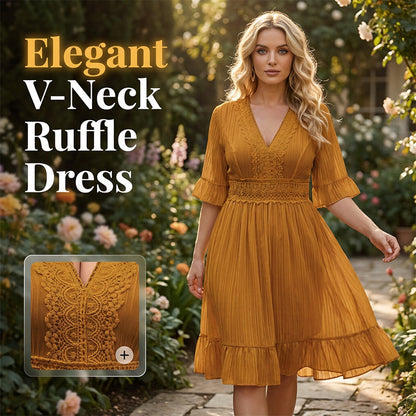 Vestido con Volantes y Escote en V para Mujer