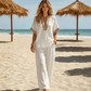🏆ÚLTIMO DÍA DE VENTA 50% OFF🔥Conjunto de Top con Escote en V y Pantalón Ancho para Mujer