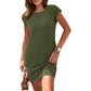 👗 ¡50% OFF POR TIEMPO LIMITADO! ✨ Vestido de Color Sólido con Cuello Redondo para Mujer – Mezcla de Algodón, Manga Corta, Ajuste Relajado 🌸