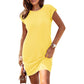 👗 ¡50% OFF POR TIEMPO LIMITADO! ✨ Vestido de Color Sólido con Cuello Redondo para Mujer – Mezcla de Algodón, Manga Corta, Ajuste Relajado 🌸