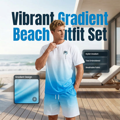 ⏳🔥¡OFERTA POR TIEMPO LIMITADO 50% OFF! 🌊 Conjunto de Camiseta de Manga Corta con Degradado y Shorts para Hombre