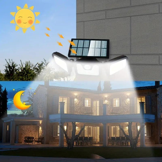 Lámpara Solar de Pared con 3 Cabezales y Sensor de Movimiento