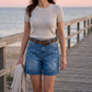 Shorts Bermuda de Mezclilla de Tiro Medio con Bolsillos para Mujer