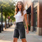 Shorts de Mezclilla con Flecos de Cintura Alta Casual para Mujer