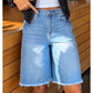Shorts de Mezclilla con Flecos de Cintura Alta Casual para Mujer