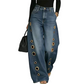Jeans de Pierna Ancha con Detalle de Ojales para Mujer