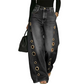Jeans de Pierna Ancha con Detalle de Ojales para Mujer