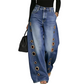 Jeans de Pierna Ancha con Detalle de Ojales para Mujer