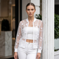 Chaqueta de Malla Transparente con Bordado Floral para Mujer