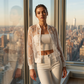 Chaqueta de Malla Transparente con Bordado Floral para Mujer