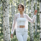Chaqueta de Malla Transparente con Bordado Floral para Mujer