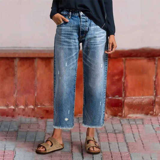 Vaqueros retro de pierna recta corta para mujer