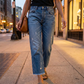 Vaqueros retro de pierna recta corta para mujer