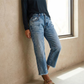Vaqueros retro de pierna recta corta para mujer