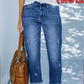 Vaqueros retro de pierna recta corta para mujer