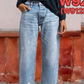 Vaqueros retro de pierna recta corta para mujer
