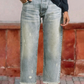 Vaqueros retro de pierna recta corta para mujer