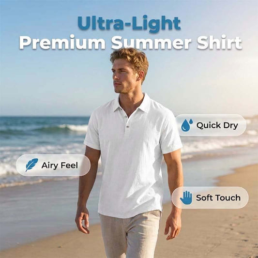 Camisa de Lino para Hombre, Casual, Transpirable, Manga Corta con Cuello