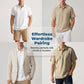Camisa de Lino para Hombre, Casual, Transpirable, Manga Corta con Cuello