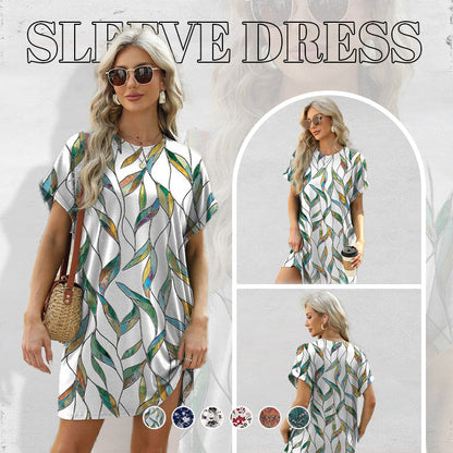 Vestido Holgado de Manga Corta con Diseños Estampados Versátiles