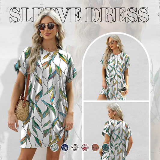 Vestido Holgado de Manga Corta con Diseños Estampados Versátiles