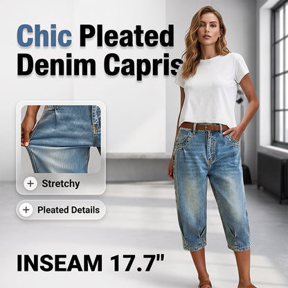 🎉 ¡TIEMPO LIMITADO 50% DE DESCUENTO! 👖 Vaqueros Capri de mujer – Cintura alta, recortado, dobladillo plisado y corte ajustado estilo ✨ vintage