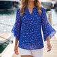Blusa de mujer con estampado floral cuello en V y mangas 3/4 con volantes