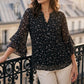 Blusa de mujer con estampado floral cuello en V y mangas 3/4 con volantes