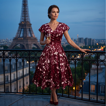 Vestido elegante estampado de mujer con bolsillos