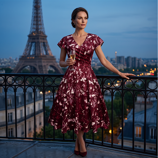 Vestido elegante estampado de mujer con bolsillos