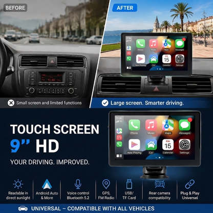 🚗📱 ¡50% DE DESCUENTO! CarPlay AutoPlay Multimedia – Apple CarPlay y Android Auto inalámbricos, pantalla táctil HD, GPS y soporte para cámara trasera – perfecto para vehículos ✨ modernos