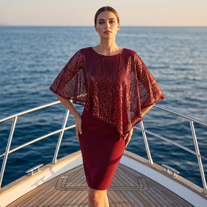 Vestido midi asimétrico de corte ajustado con lentejuelas para mujer
