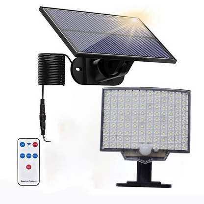 Luz exterior con sensor solar de movimiento de 106 LED y mando a distancia