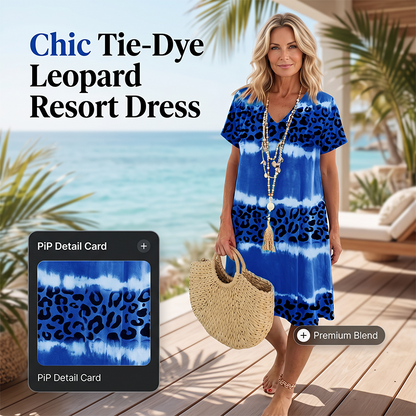 Vestido informal femenino con estampado de leopardo tiee dye y escote en pico