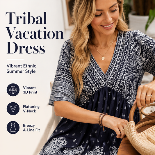 🌿☀️ ¡TIEMPO LIMITADO 50% DE DESCUENTO! 🌸Vestido floral de cuello en V para mujer – Flores vibrantes y mangas suaves – Perfecto para paseos soleados por el jardín