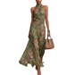 Elegante vestido largo de estampado floral con escote halter
