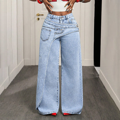 Jeans de Pierna Ancha con Cintura Asimétrica para Mujer