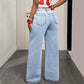 Jeans de Pierna Ancha con Cintura Asimétrica para Mujer