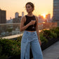 Jeans de Pierna Ancha con Cintura Asimétrica para Mujer