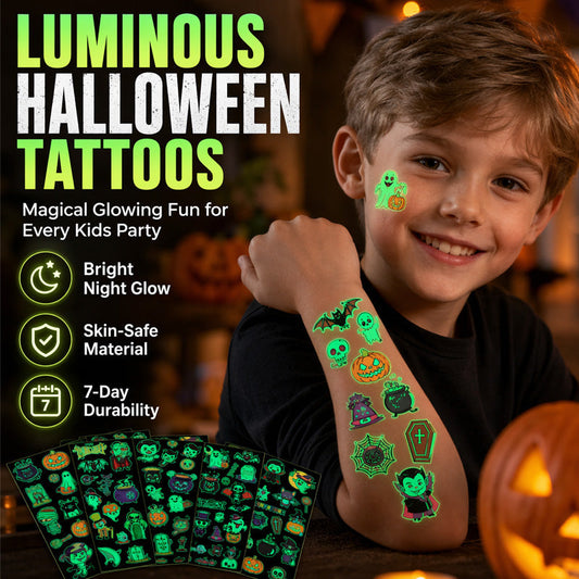 Tatuajes Temporales Luminosos de Halloween para Niños Pegatinas impermeables brillantes de dibujos animados