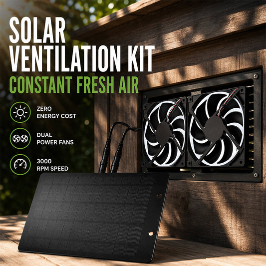 Ventilador solar, ventilador solar para cobertizo, gallinero, invernadero, exterior con dos ventiladores de 5 pulgadas, camino de montaje de la entrada de extracción y kits de instalación